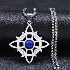 TIOZONEY - Colgante Nudo Bruja de Cristal Azul en Cadena Plata 35mm
