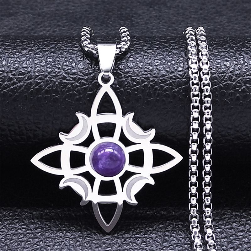 TIOZONEY - Colgante Nudo  Bruja de Cristal Morado en Cadena  Plata 35mm