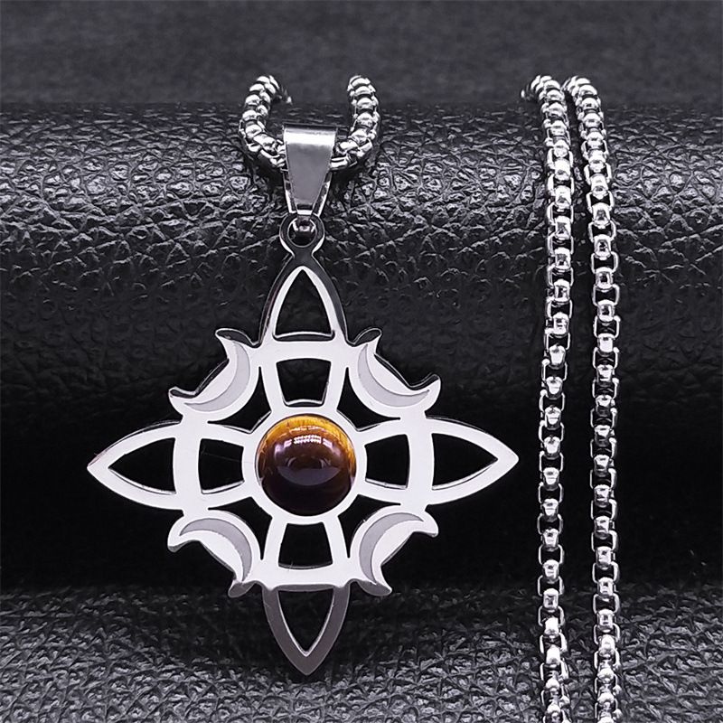 TIOZONEY - Colgante Nudo  Bruja de Cristal Amarillo en Cadena  Plata 35mm