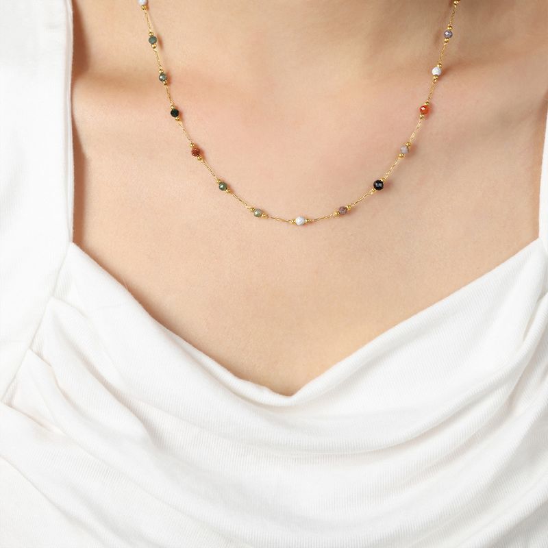 TIOZONEY - Collar de cuentas doradas para mujer 40cm