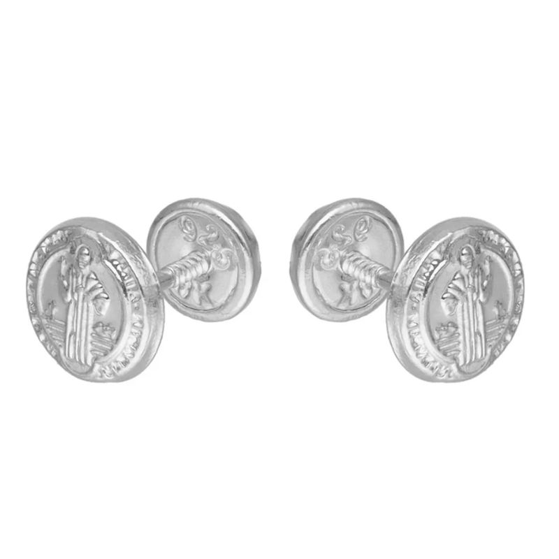 GENERICO - Aros Tope Plata Fina Infantil San Benito Protector Niña