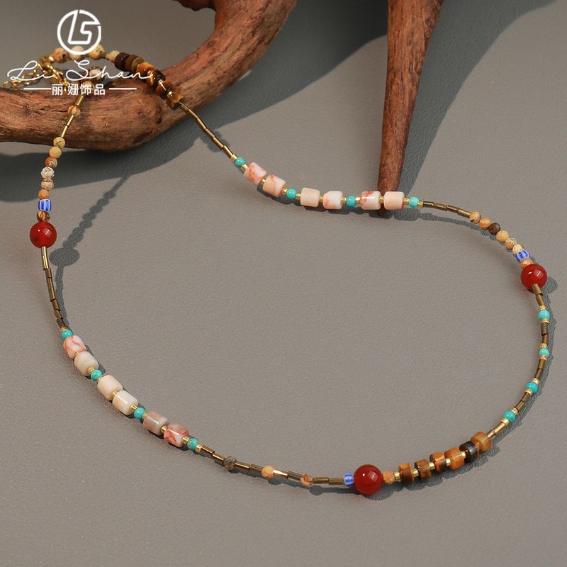TIOZONEY - Collar de cuentas checas de piedra natural de colores
