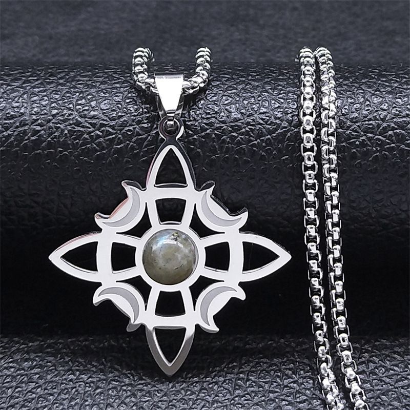 TIOZONEY - Colgante Nudo  Bruja de Cristal Gris en Cadena  Plata 35mm