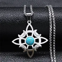 TIOZONEY - Colgante Nudo Bruja de Cristal Verde en Cadena Plata 35mm