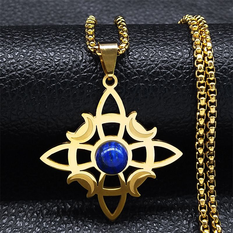 TIOZONEY - Colgante Nudo de bruja de cristal azul con cadena de oro de 35 mm