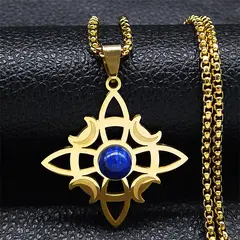 TIOZONEY - Colgante Nudo de bruja de cristal azul con cadena de oro de 35 mm