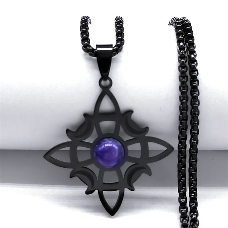 TIOZONEY - Colgante nudo de bruja en cristal Morado sobre cadena negra de 35 mm