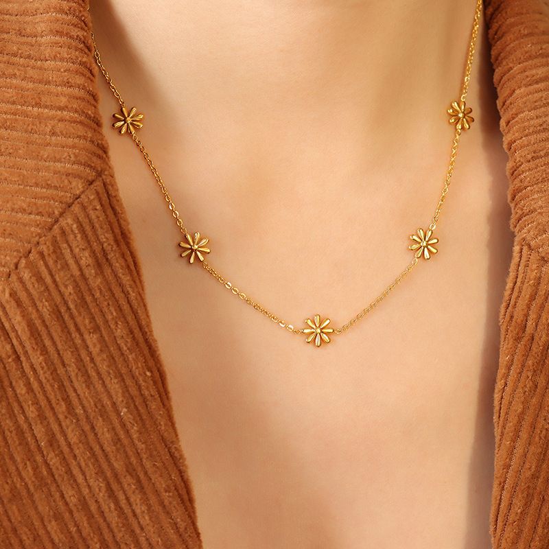 TIOZONEY - Collar de margaritas chapado en oro