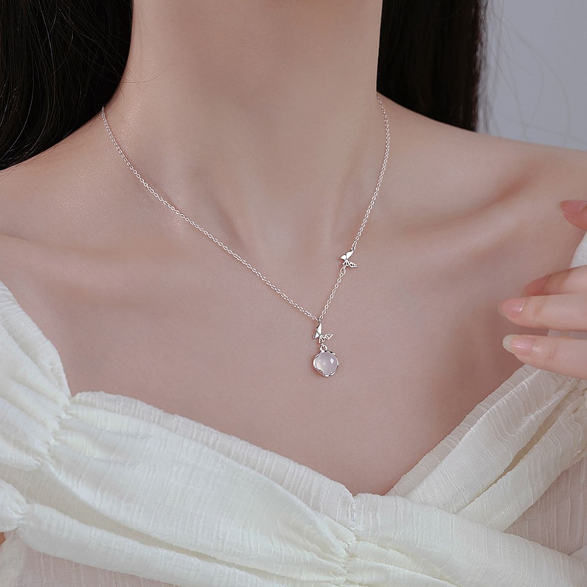 TIOZONEY - Collar con dije de mariposa de plata esterlina para mujer