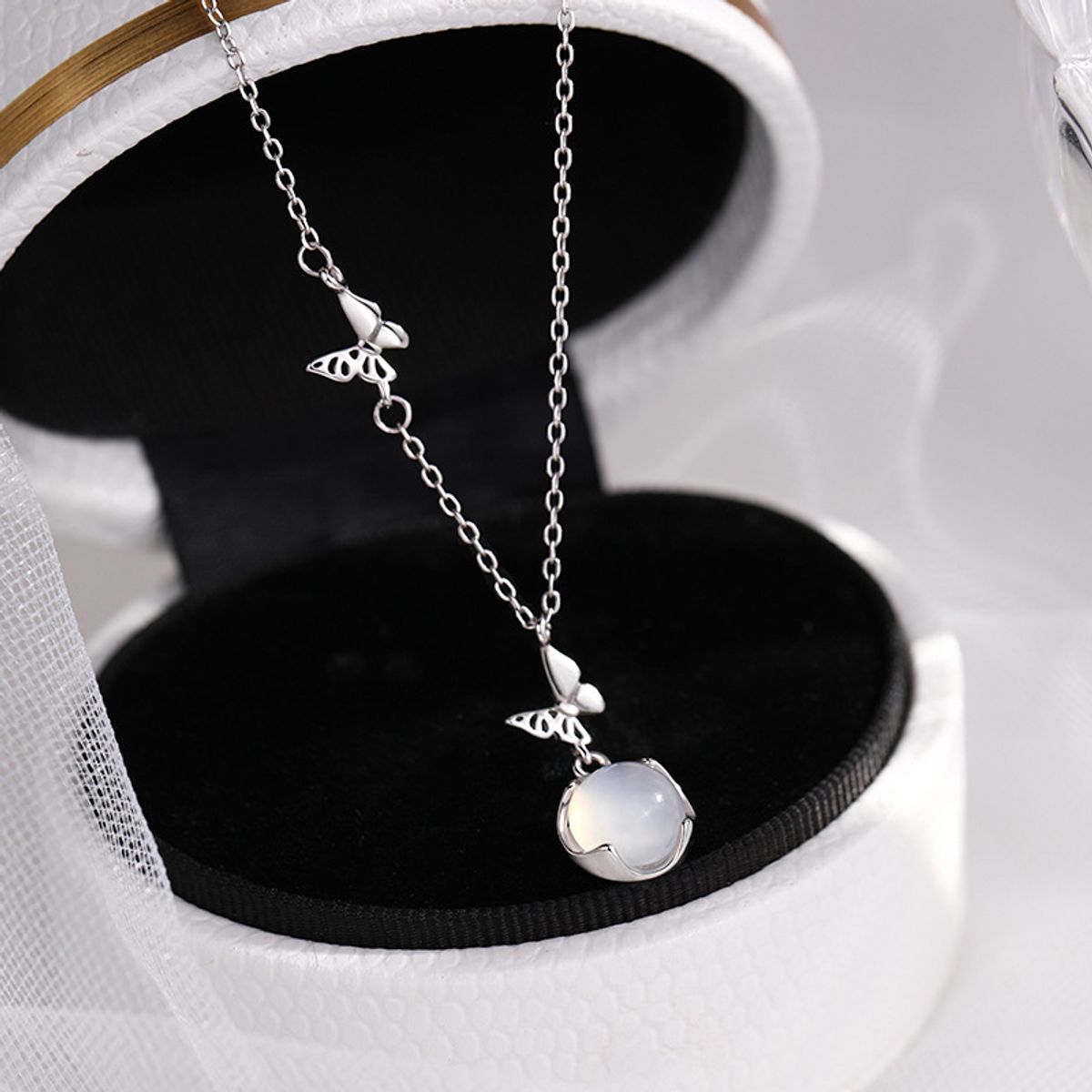 TIOZONEY - Collar con dije de mariposa de plata esterlina para mujer