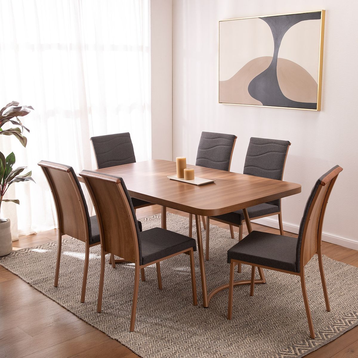 ROCA - Comedor Roma 6 personas canela-grafito