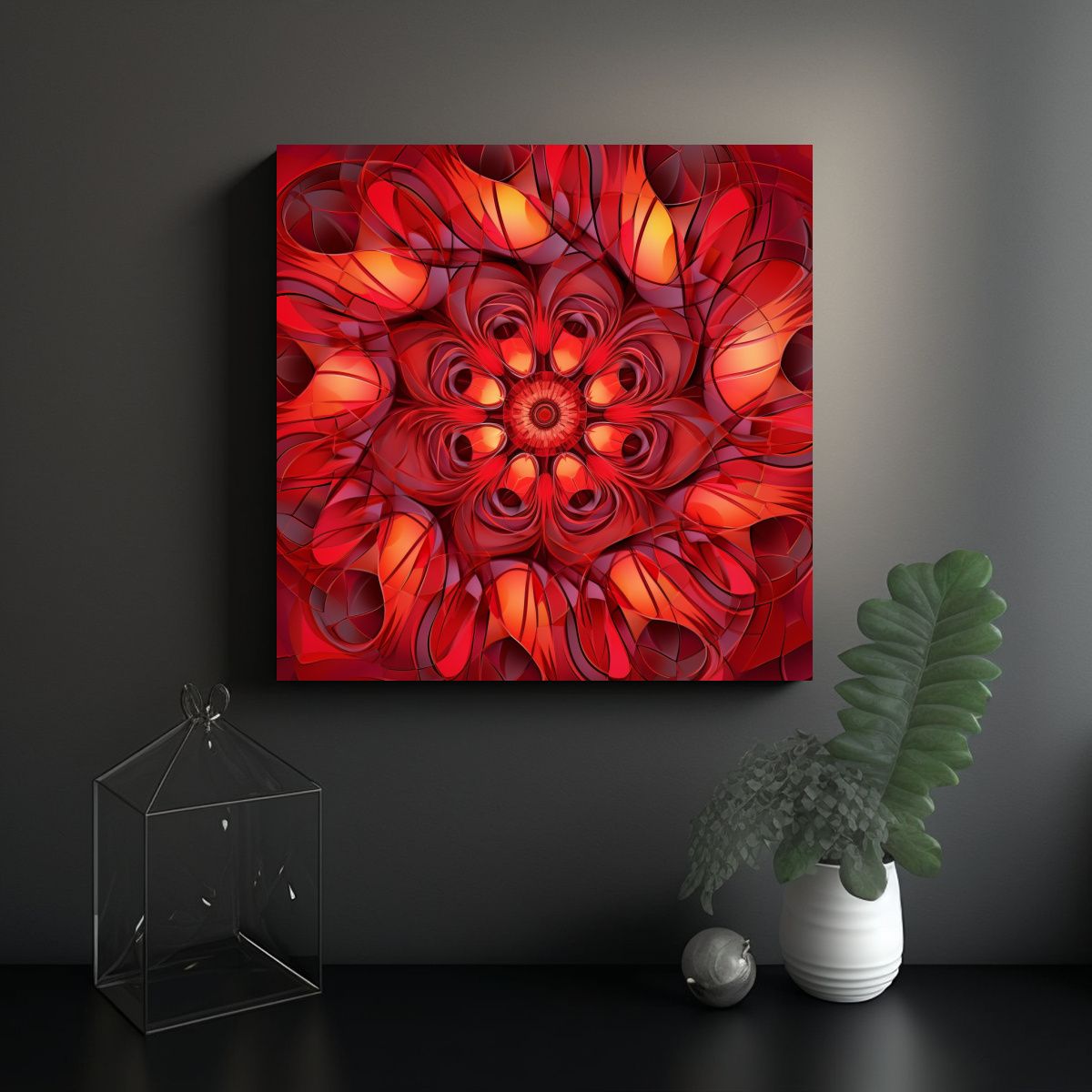 GENERICO - Cuadro Abstracto Rojo Minimalista Patrón 60x60 Cm