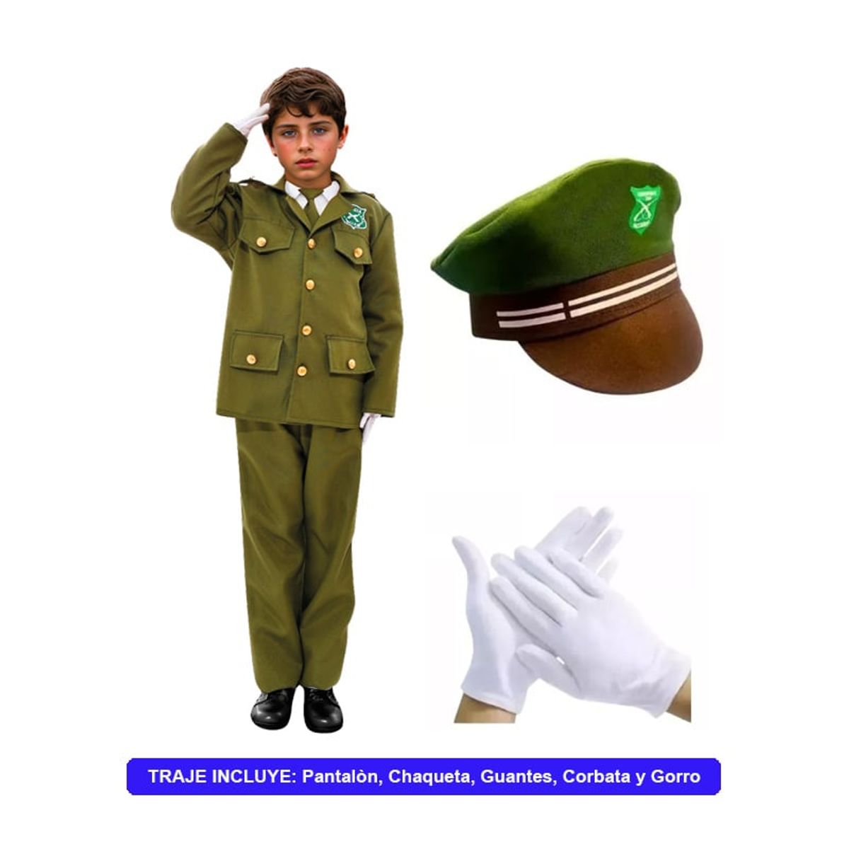 TODODISFRACESCHILE - Disfraz Traje Carabinero Completo Talla 7 a 8 años