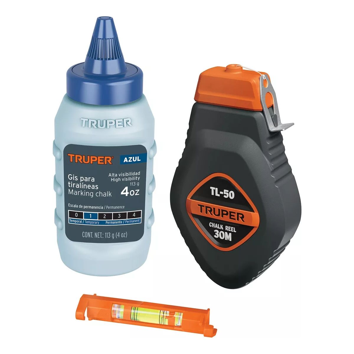 TRUPER - Set Tizador Tiralineas Y Nivel Linea Azul 30mts Truper 18574