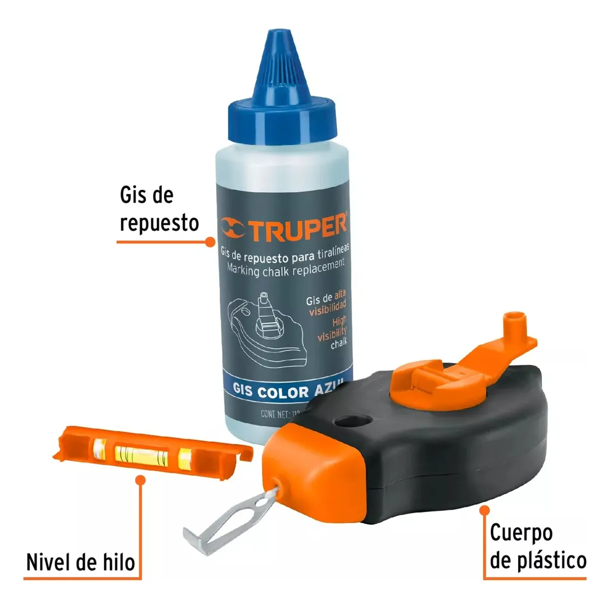 TRUPER - Set Tizador Tiralineas Y Nivel Linea Azul 30mts Truper 18574