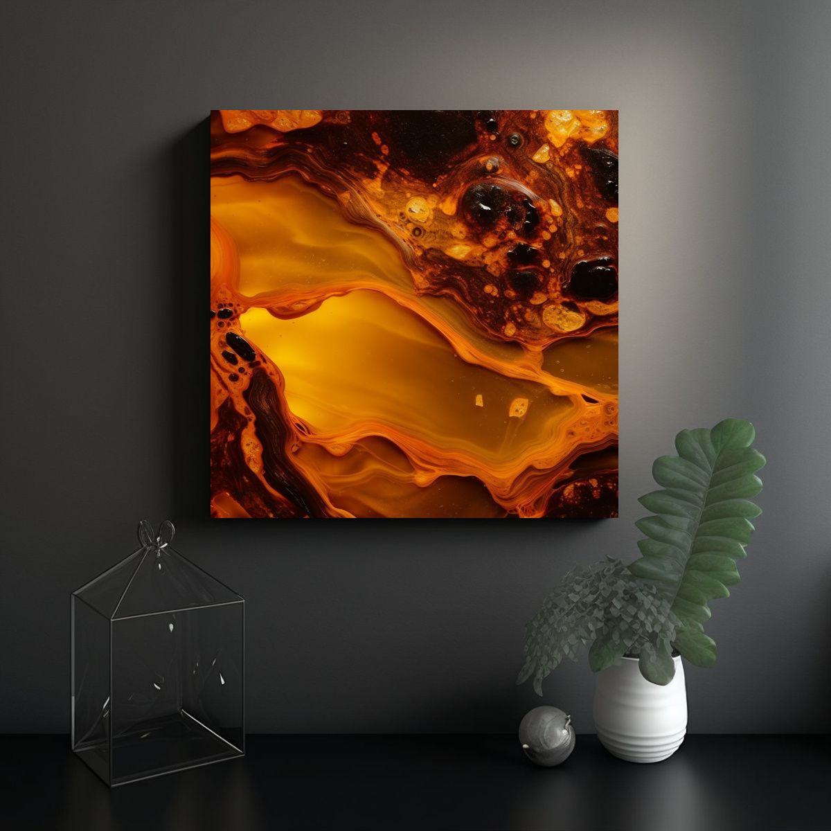 GENERICO - Lienzo Patron Intenso Amarillo Y Naranja En Fondo 80x80 Cm