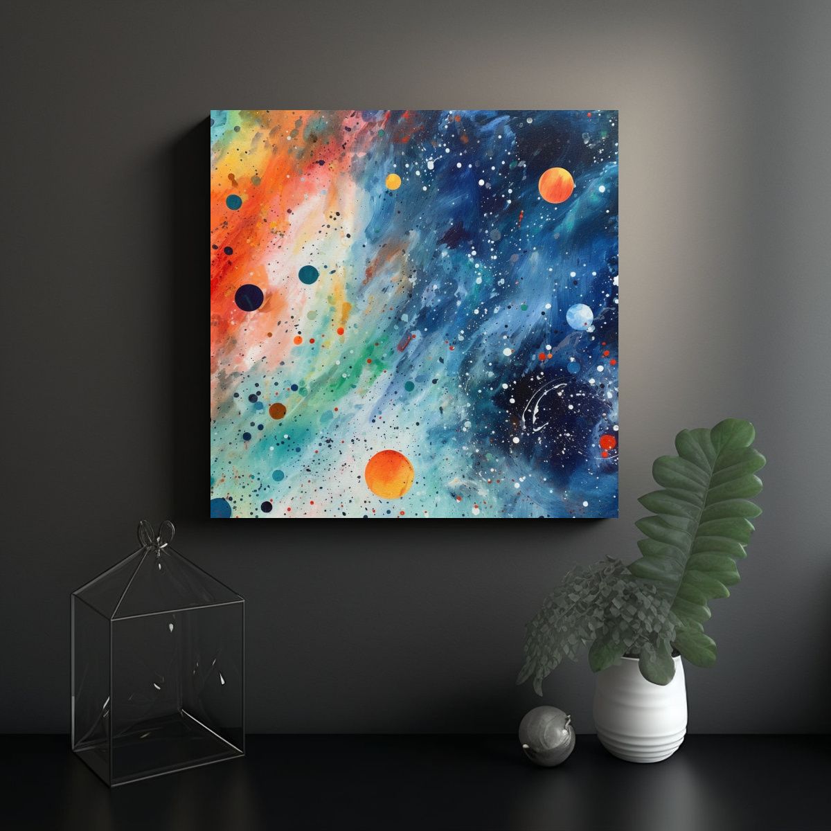 GENERICO - Pintura Abstracta De Espacio Y Estrellas Con 60x60 Cm