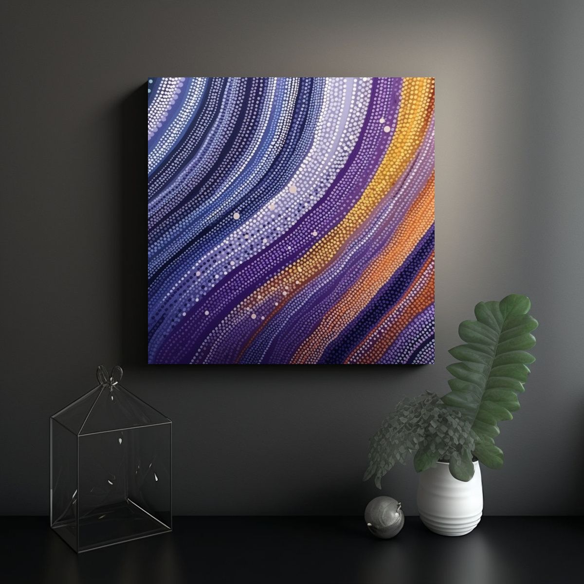 GENERICO - Pinturas Decorativas Con Rayas Y Puntos En Tonos 80x80 Cm