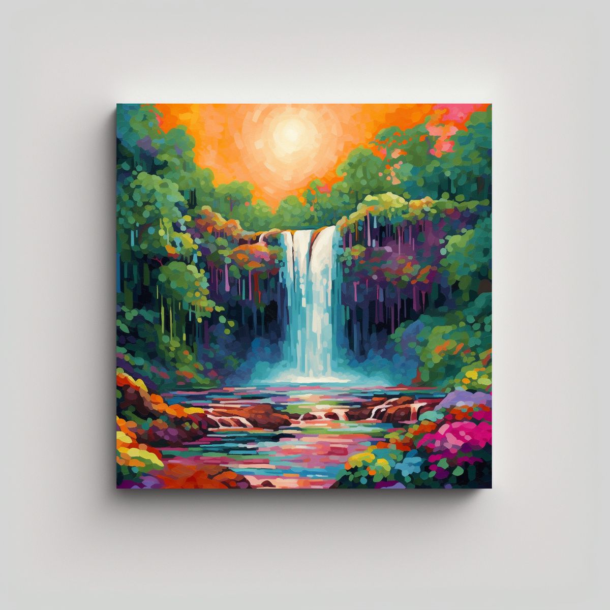 GENERICO - Cuadro De Cascada En Entorno Natural Exuberante 50x50 Cm