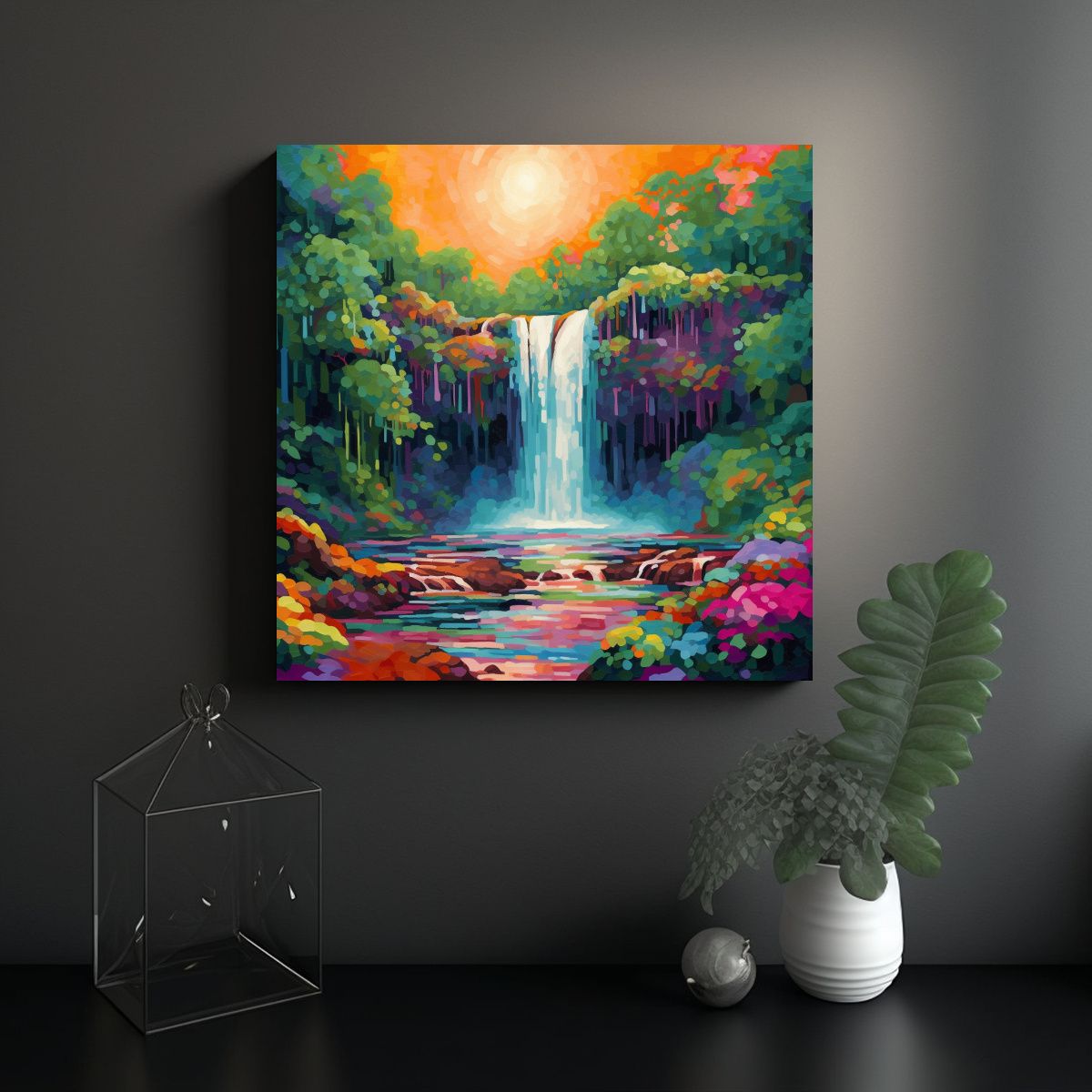 GENERICO - Cuadro De Cascada En Entorno Natural Exuberante 50x50 Cm