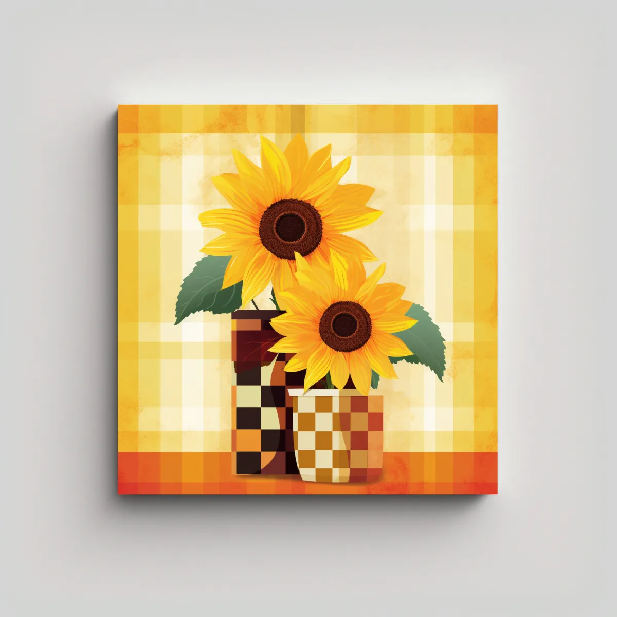 GENERICO - Cuadro Elegante Tres Girasoles Sobre Fondo 50x50 Cm
