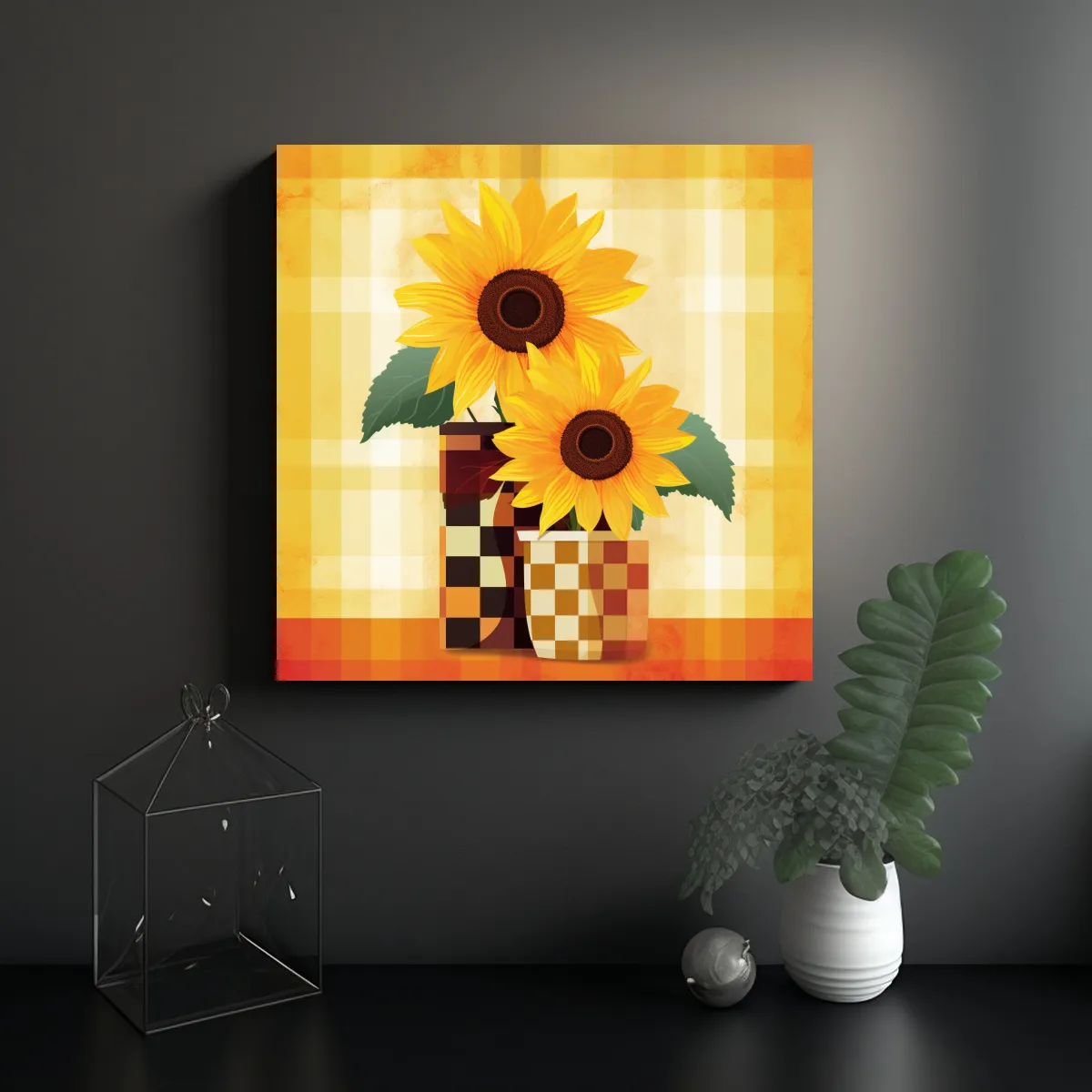 GENERICO - Cuadro Elegante Tres Girasoles Sobre Fondo 50x50 Cm