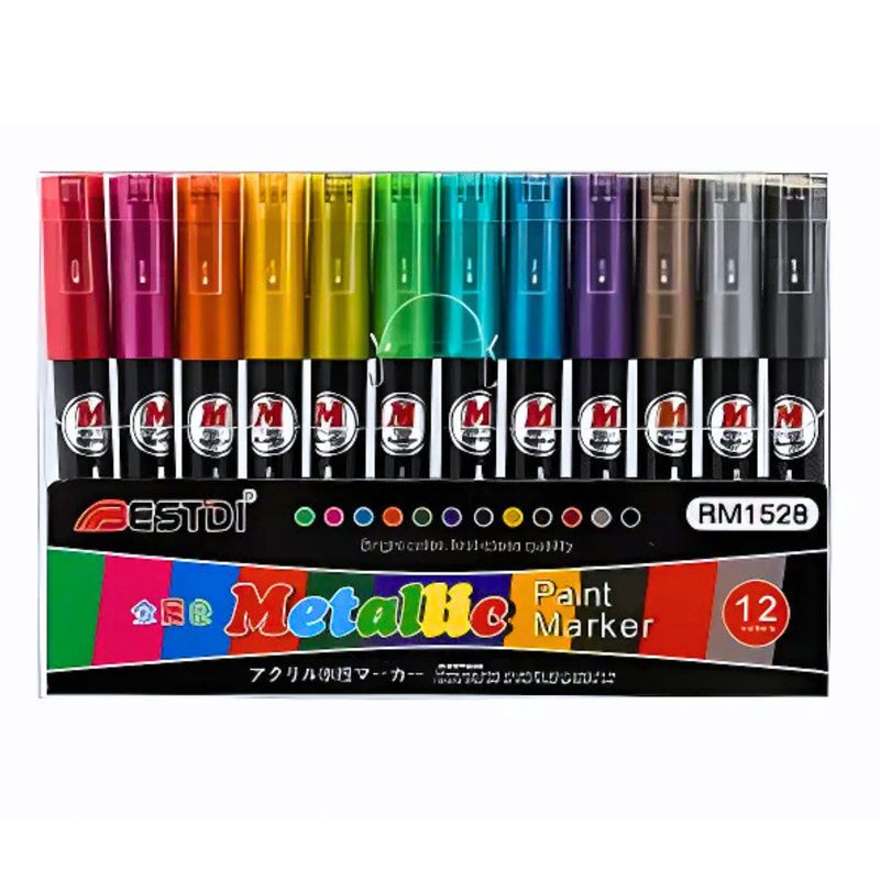 GENERICO - Plumones Acrílicos Metalizado 12 Colores P/ Toda Superficie