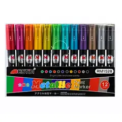 GENERICO - Plumones Acrílicos Metalizado 12 Colores P/ Toda Superficie