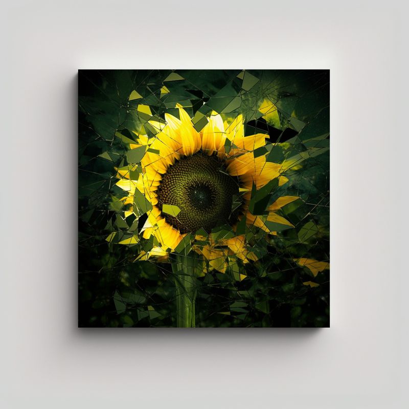 GENERICO - Cuadro Lienzo Cuadro Sol Girasol Verde Fondo 60x60 Cm