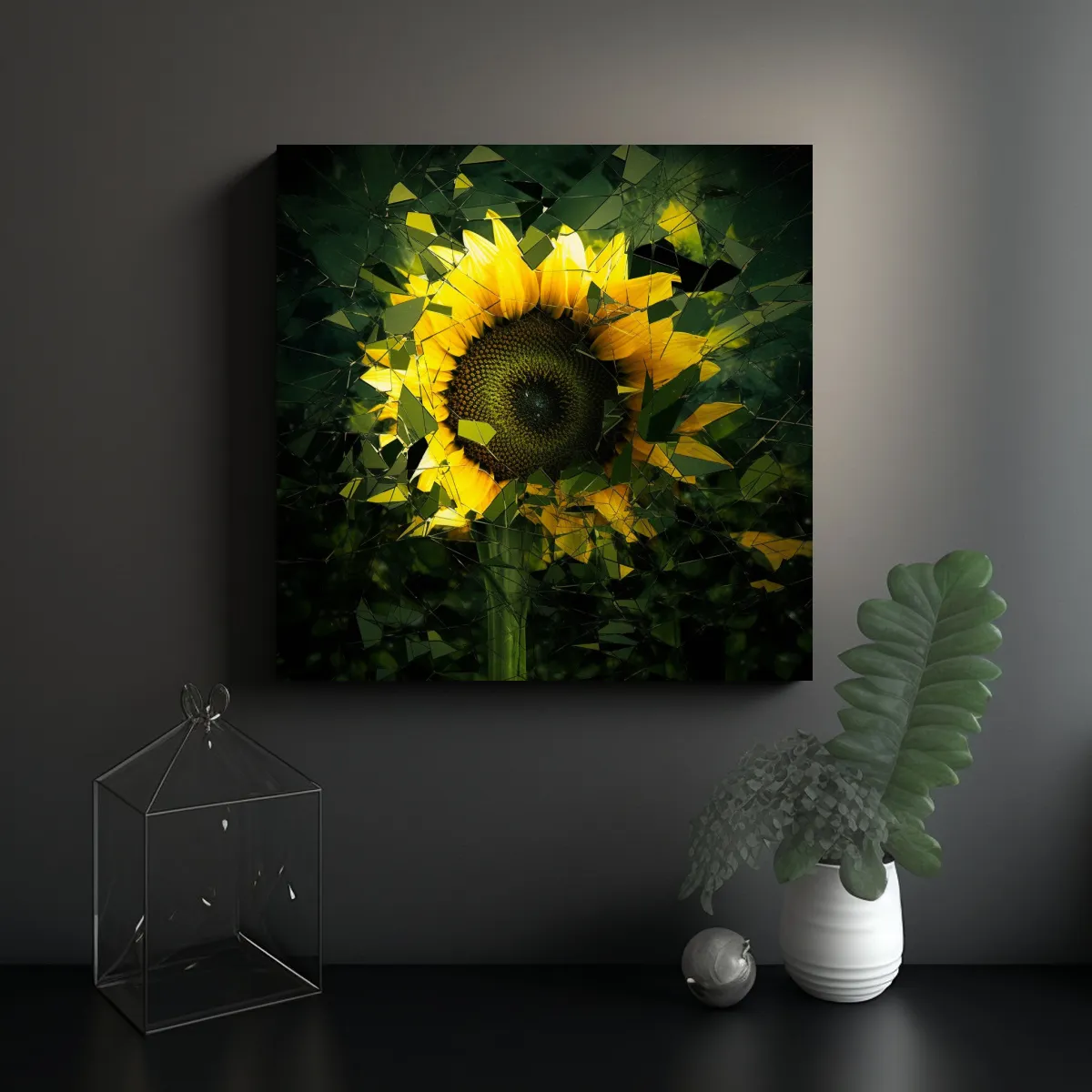 GENERICO - Cuadro Lienzo Cuadro Sol Girasol Verde Fondo 50x50 Cm