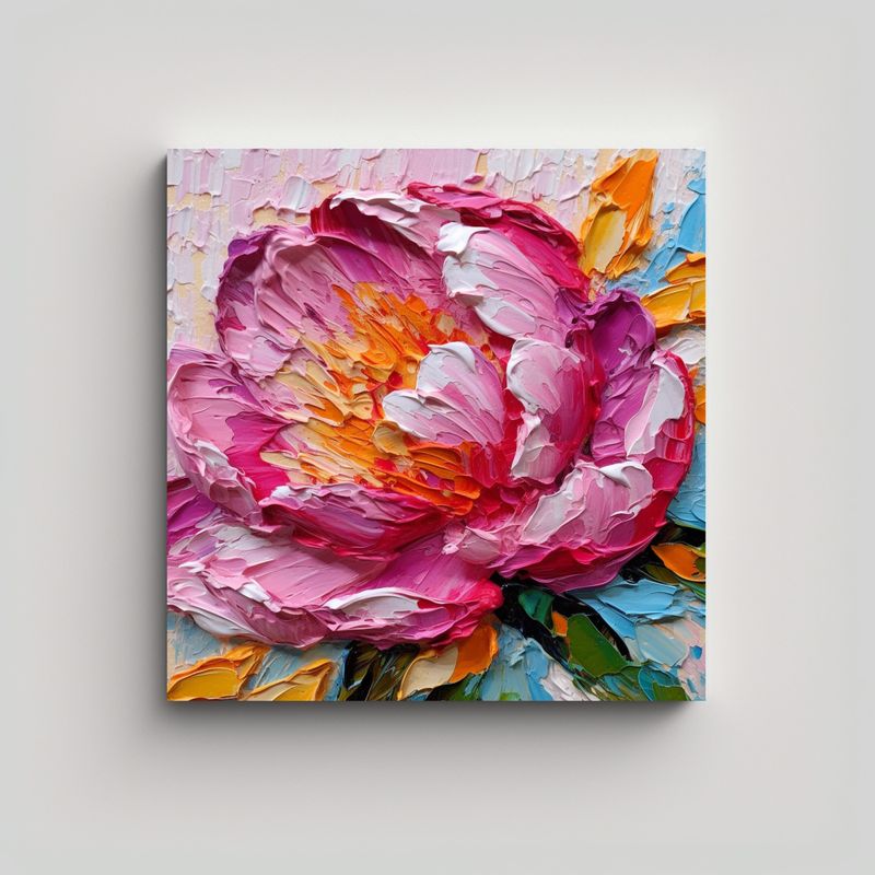 GENERICO - Pintura De Peonías Gruesas Y Coloridas Para 90x90 Cm