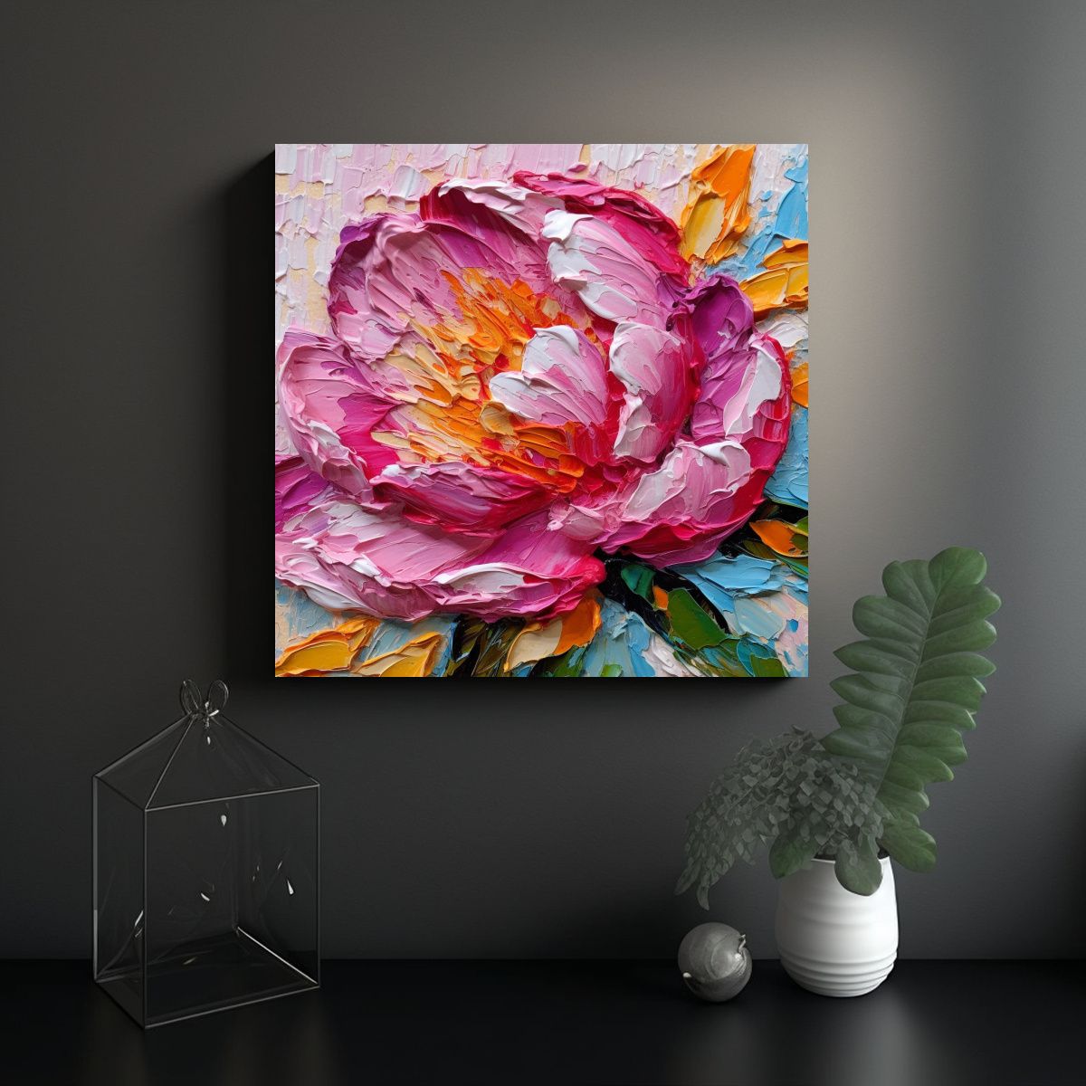 GENERICO - Pintura De Peonías Gruesas Y Coloridas Para 80x80 Cm