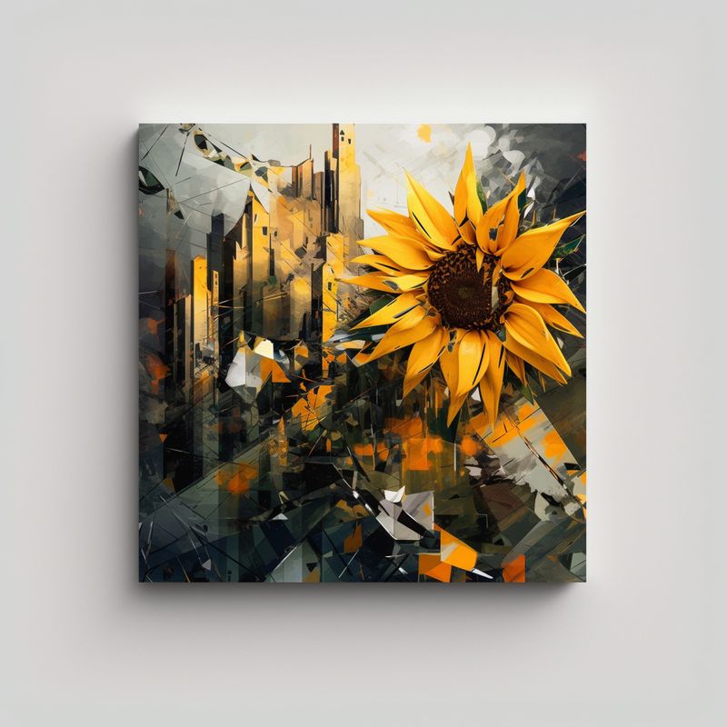 GENERICO - Cuadro Abstracto Amarillo Con Girasol Industrial 80x80 Cm