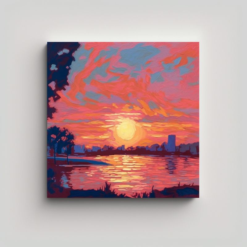 GENERICO - Puesta De Sol Sobre La Ciudad Con árboles En 50x50 Cm