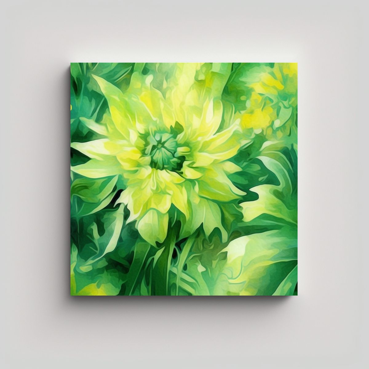 GENERICO - Flores Verdes Vibrantes En Estilo Dadaísta Obra 90x90 Cm