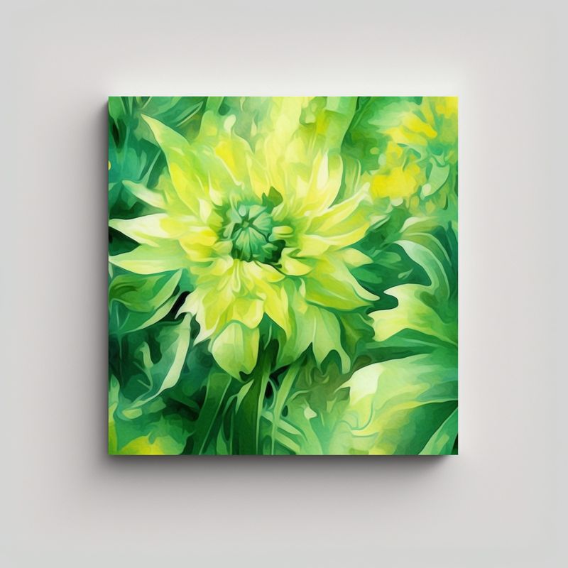 GENERICO - Flores Verdes Vibrantes En Estilo Dadaísta Obra 90x90 Cm