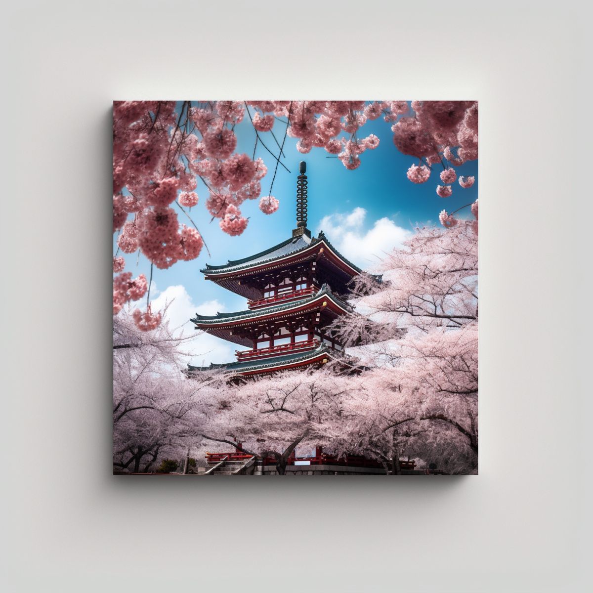 GENERICO - Lienzo Con Pagoda De Cinco Pisos Y Cerezos En 60x60 Cm