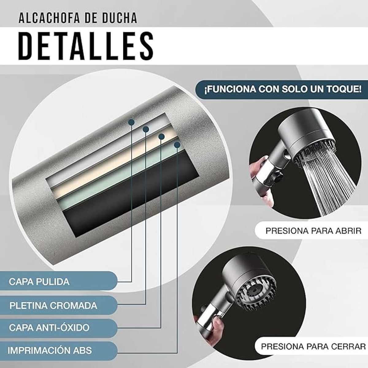 MOVI - Cabezal De Ducha Alta Presion 4 En 1 con manguera