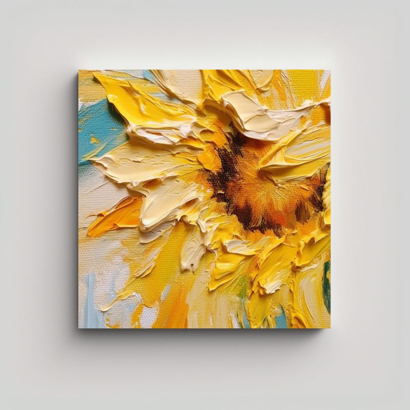 GENERICO - Cuadro Abstracto Estilo Girasol En Fondo Claro 80x80 Cm