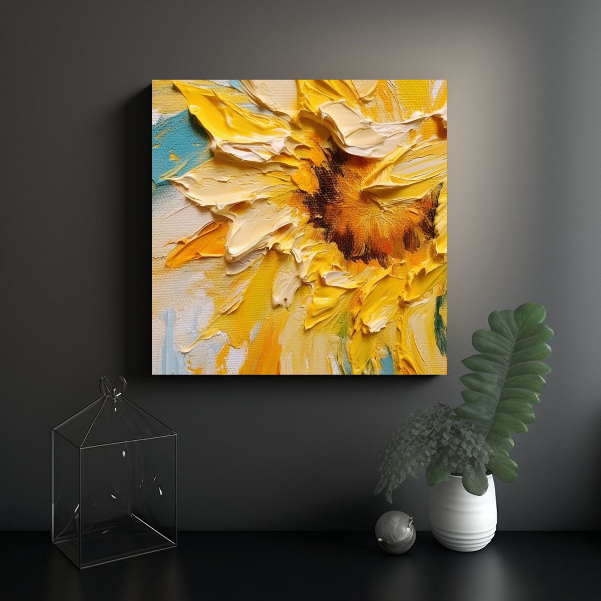 GENERICO - Cuadro Abstracto Estilo Girasol En Fondo Claro 70x70 Cm