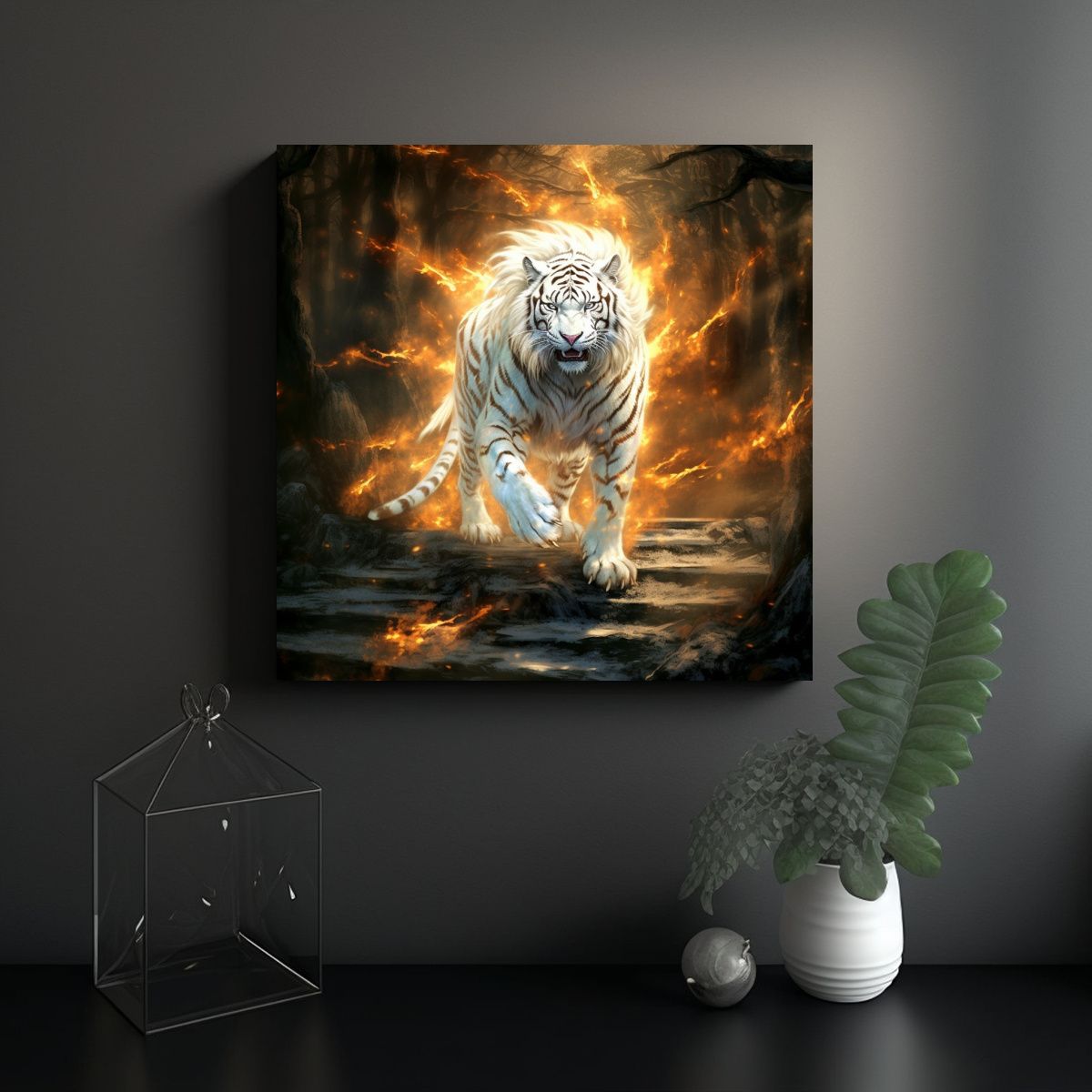 GENERICO - Cuadro De Tela Tigre Blanco Caminando En El 90x90 Cm