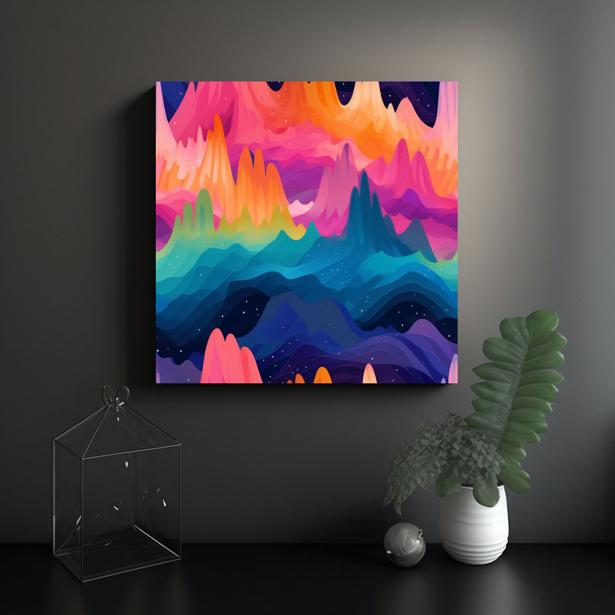 GENERICO - Cuadro Calidos Inspirado En Aurora Boreal Con 80x80 Cm
