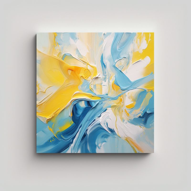 GENERICO - Cuadro Abstracto En Tonos Azul Claro Y Amarillo 60x60 Cm