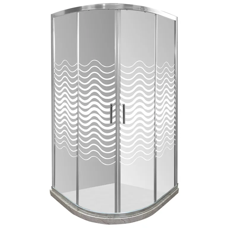 Shower Curvo Barra a Piso Travertino con Lineas Curvas 90x90 cm