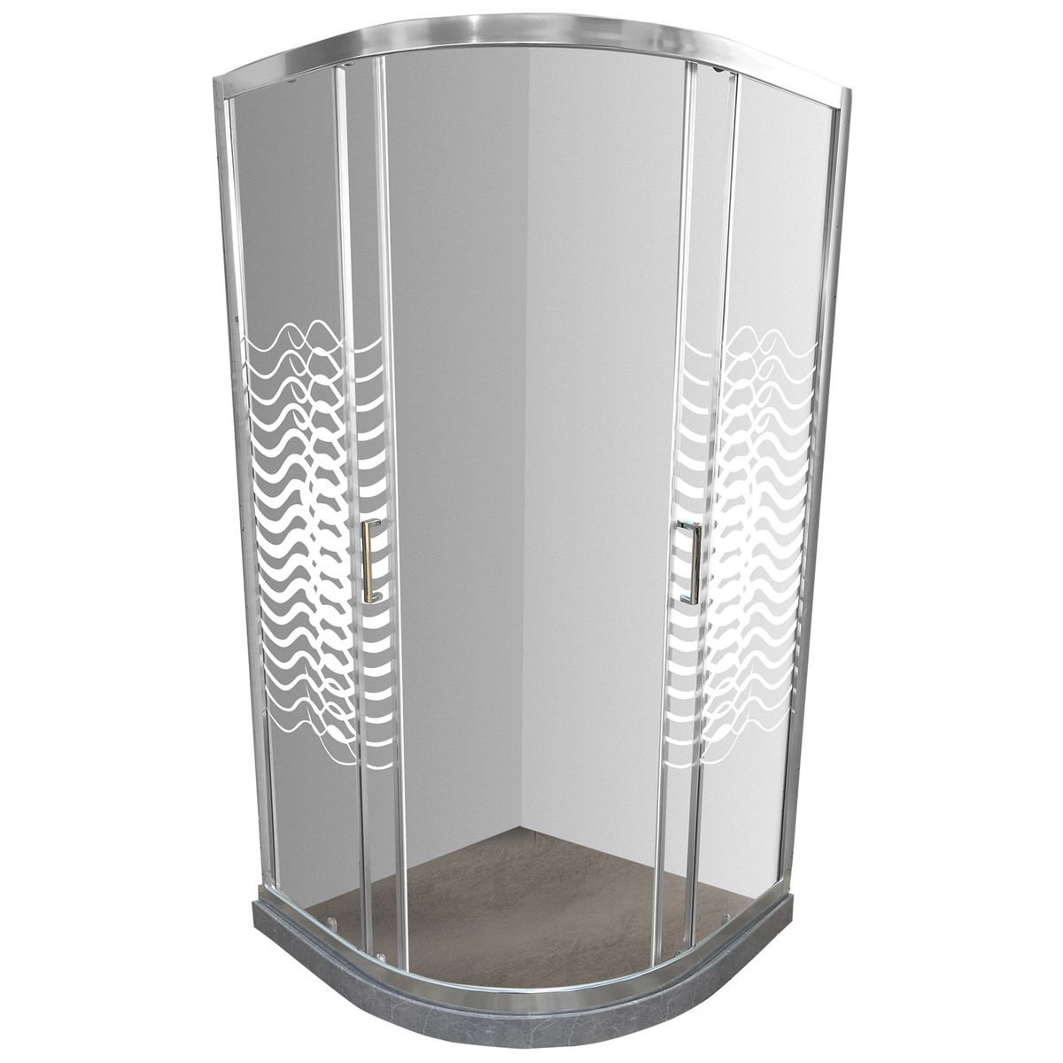 JOYTEK - Shower Curvo Barra a Piso Gris Mármol con Líneas Curvas 90x90 cm