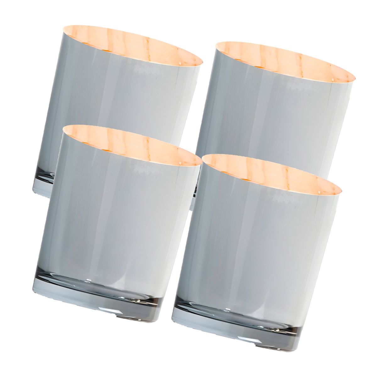 GENERICO - Set 4 Frascos Portavelas Vidrio Tornasolado Gris 200ml