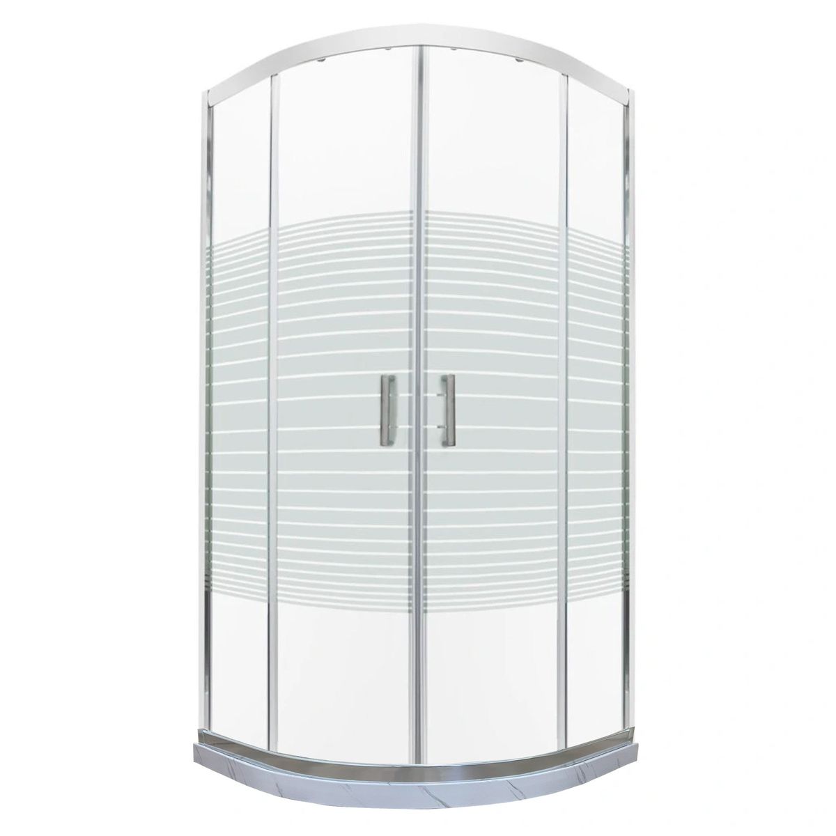 JOYTEK - Shower Curvo Barra a Piso Blanco Mármol con Líneas Rectas 90x90 cm