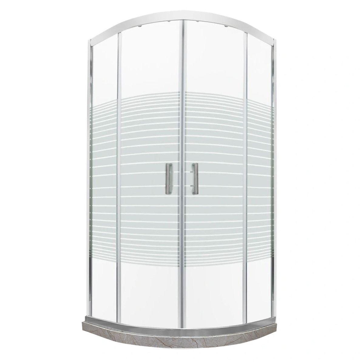 JOYTEK - Shower Curvo Barra a Piso Travertino con Líneas Rectas 90x90 cm