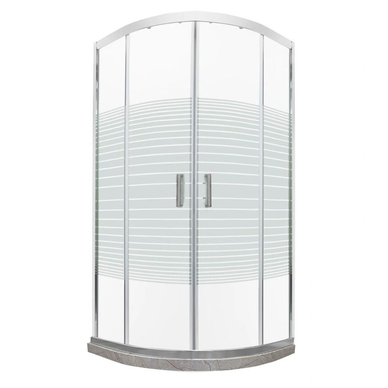 JOYTEK - Shower Curvo Barra a Piso Travertino con Líneas Rectas 90x90 cm