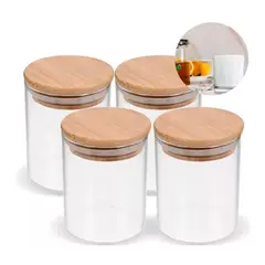 GENERICO - Set 4 Frasco Portavelas Vaso Aromaterapia Tapa Madera 315ml